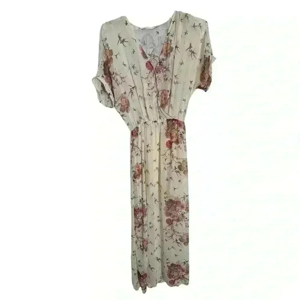 Zara Flower Print Flowy Dress Xs d6